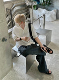 S/S wide fit indigo linen denim jeans