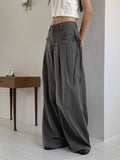 Haron Side Ribbon Strap Pintuck Long Wide Slacks