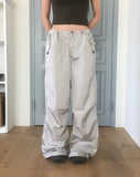 QYA Glossy Shirring Parachute Cut Wide Pants