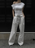 Drape Boat Neck One Shoulder Off Tee