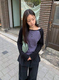 Shabanin Stripe Henley Neck Long Sleeve Tee
