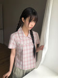 [MADE] Yuwa Round Collar Check Short Sleeve Blouse