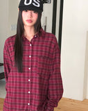 Mutt check pattern collar pocket oversized long-sleeved shirt