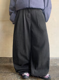 [BAONHAUS] Pikin Black Blue Pin Tuck Denim Wide Pants