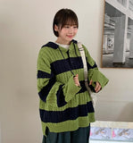 [unisex] Araki Stripe Cable Hood Warmer Knit