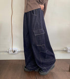 Genjid Banding Denim Cargo Balloon Wide Pants
