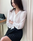 Lillian Pintuck Sleeve Chiffon Tie Blouse