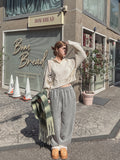Mix cable crop hooded knit