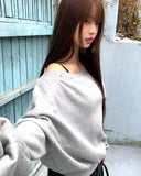 Nuru Over Fit Off-Shoulder Stud Brushed Long Sleeve Sweatshirt