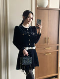 Edel Frill Neck Puff Velvet Jacket Blouse
