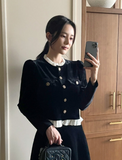 Edel Frill Neck Puff Velvet Jacket Blouse