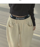 Unique Belt Loop Sweat Brushed Sagging Wide Pants