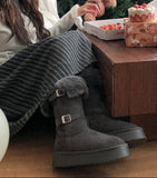 Double Buckle Fur Fold Sheepskin Boots