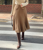 Ollie Pocket Brushed Slit Banding Flare Skirt