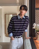 Kesio Multi-Stripe Henley Neck Knit