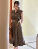 Vet Collar Shirt Sleeveless One Piece (Belt Set)
