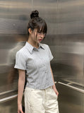 Karen Stripe Short Sleeve Collar Slim Shirt