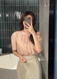 Grace Chiffon Shirring Short Sleeve Blouse