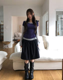 Huring Double Button Balloon Midi Skirt