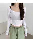 Chic Dodo Open Waist U-neck Long Sleeve T-shirt