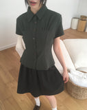 Deep embossing wrinkle collar short sleeve shirt