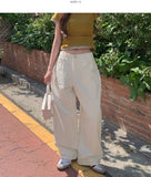 Silver Strap Back Point Balloon Herringbone Wide Cotton Pants