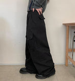 Ninteco Curved Cotton Cargo Wide Pants