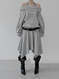 Enri cowl neck hood off-shoulder sweatshirt
