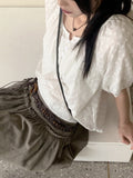 Rickle Vintage Flower Punching Puff Short Sleeve Blouse