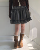 Bran Double Frill Check Midi Skirt