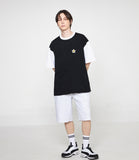 Flower Dot Embroidery Color Matching Short Sleeve Tee