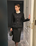 Newriel Wool Tweed H-Line Midi Skirt