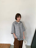 [unisex] Imeo Check Short Sleeve Hood Shirt
