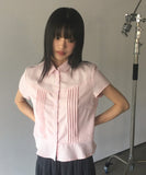 Riffen Pintuck Frill Short Sleeve Shirt