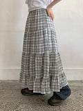 Reimi Banding Check Tiered Long Skirt