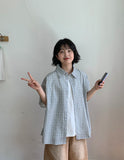 [Unisex] Kecho Seersucker Check Over Short Sleeve Shirt