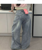 Two-Pocket Back Pocket Curved Cut Line Wide Denim Pants