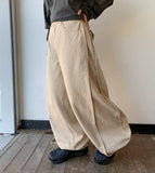 Pohind Adjust Pintuck Cotton Wide Pants