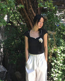 Dohwa Dot Rose Lace Crop Short Sleeve T-shirt