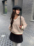 Toto Stripe V-neck Loose Fit Long Sleeve Knit