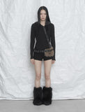 [mnem] Button Fur Hoodie Top