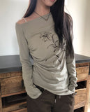 Roden One-Shoulder Flower Print Long-Sleeve T-Shirt