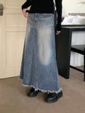 atune slit washed denim maxi long skirt