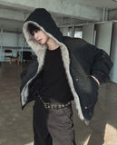 Raven Denim Crop Fur Hood Jumper