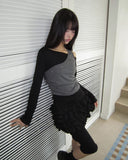 [Fake Layered] Linshu Studded Color Matching Brushed Long-Sleeve T-Shirt