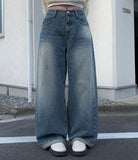 Balk Damage Detail Washing Denim Pants