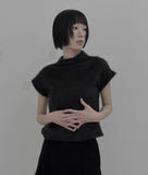 Anti-Fur Half-Pola Short-Sleeve Knit