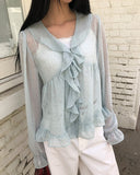 Mauve Frill See-through Blouse