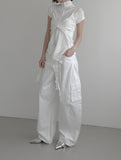 Goel Frill Belt Curved Cotton Pants