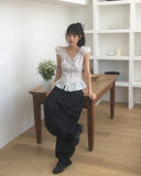 Badu Flower Strap Puff Short Sleeve Blouse
